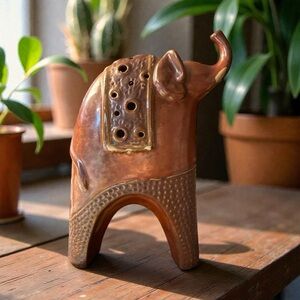 Source Unknown Ceramic Elephant Sculpture in Brown and Gold